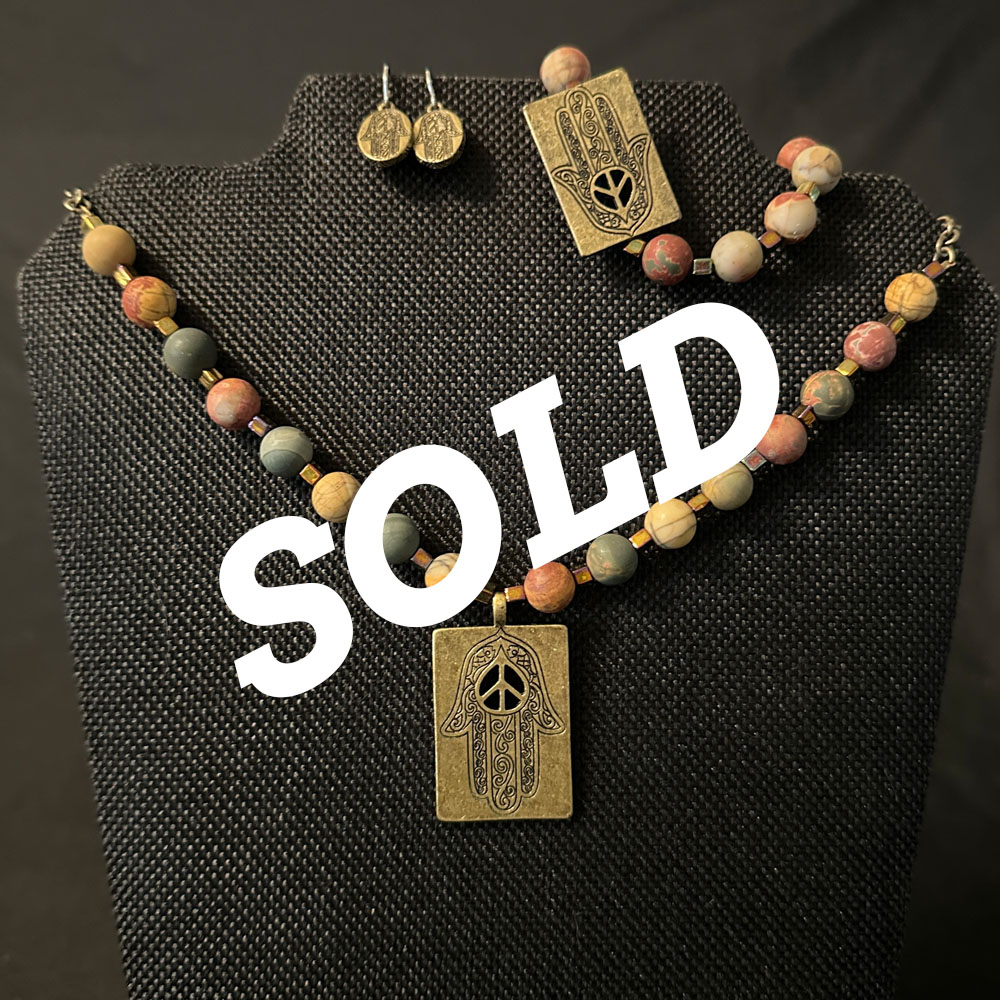 Hamsa and red creek jasper necklace earrings set - SOLD